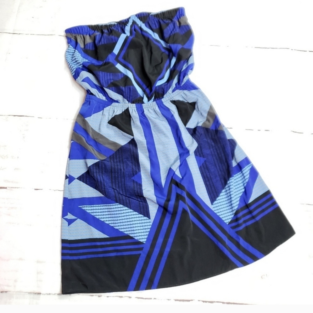 EXPRESS womens strapless elastic waist mini dress blue black size xs